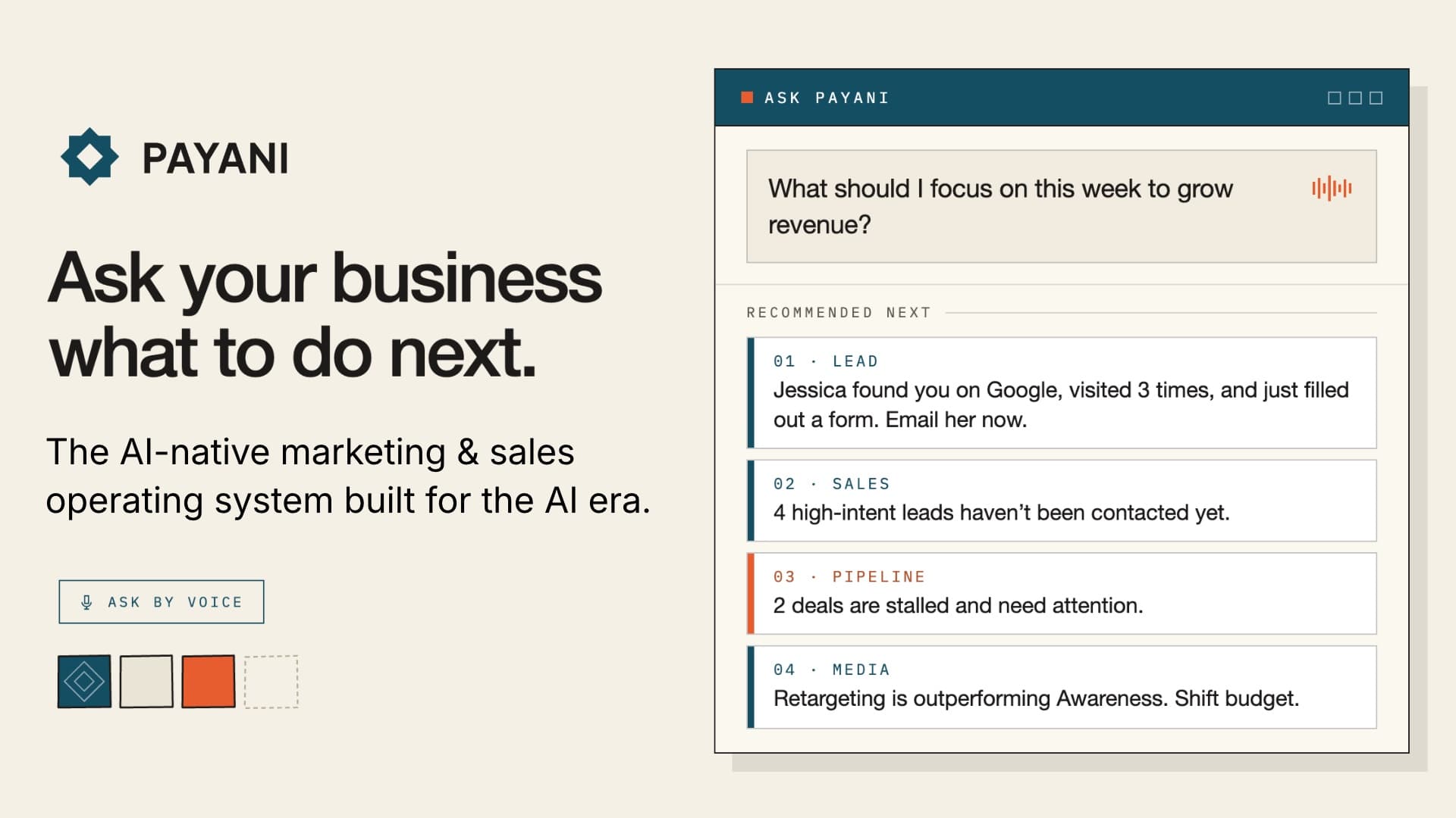 Payani AI: Ask Payani recommending the next actions for a business, from leads to pipeline to media