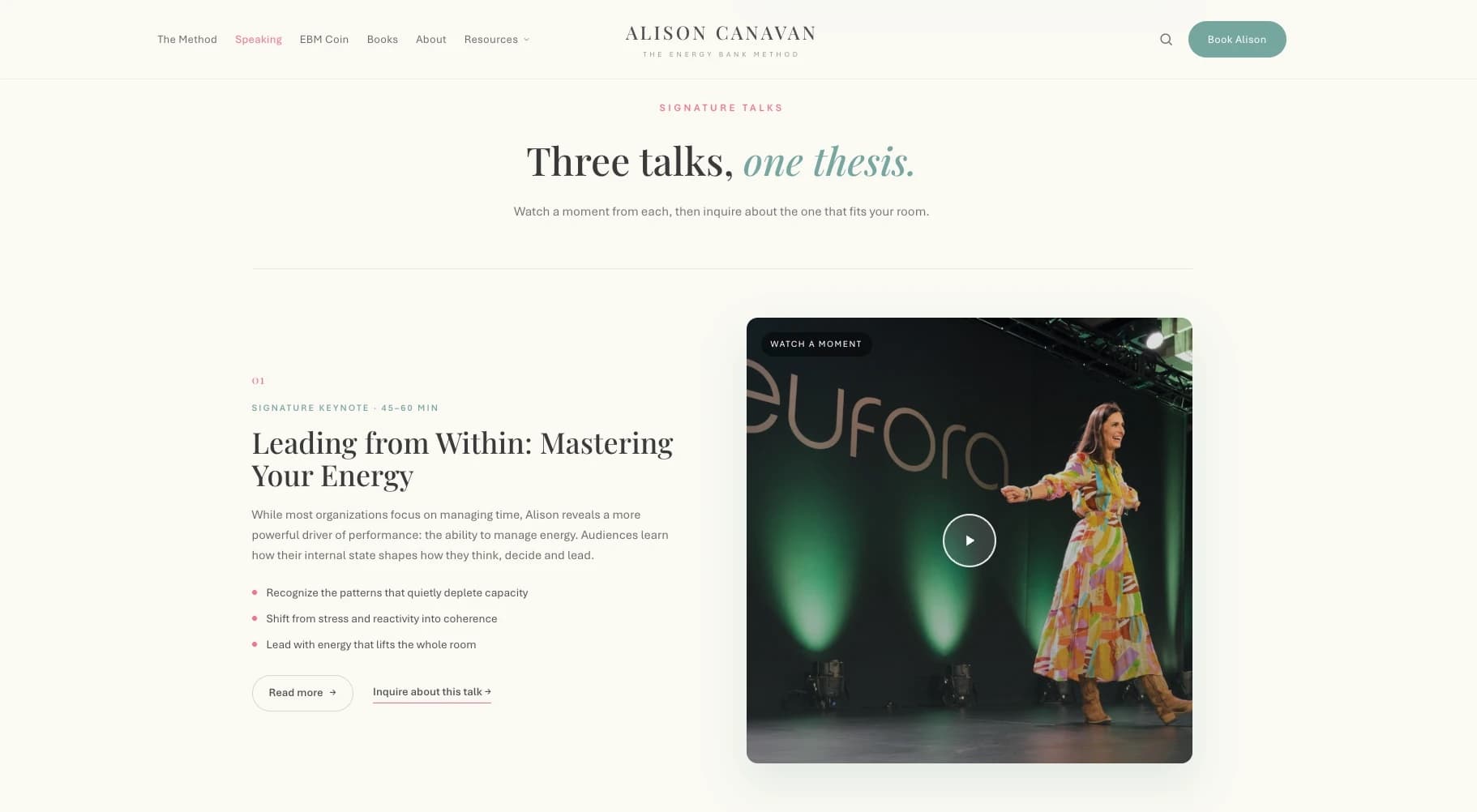 Signature talks: Three talks, one thesis, with a video moment for each keynote